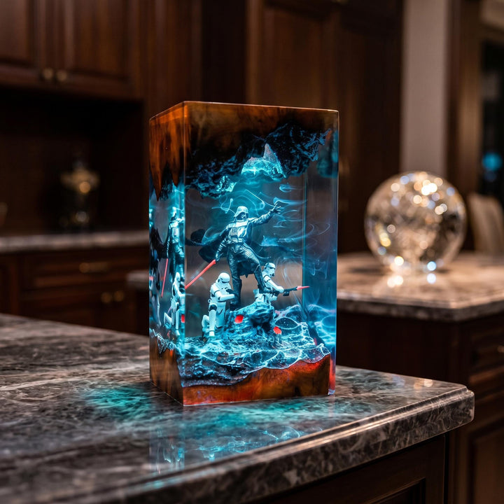 Dar.th Va.der Resin Lamp – Si.th Lord Dark Side Epoxy Night Light, Handmade Wood LED Art, Sci-Fi Space Villain Gaming Decor Gift