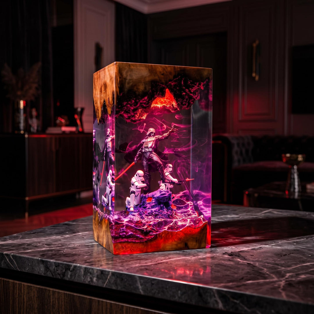 Dar.th Va.der Resin Lamp – Si.th Lord Dark Side Epoxy Night Light, Handmade Wood LED Art, Sci-Fi Space Villain Gaming Decor Gift