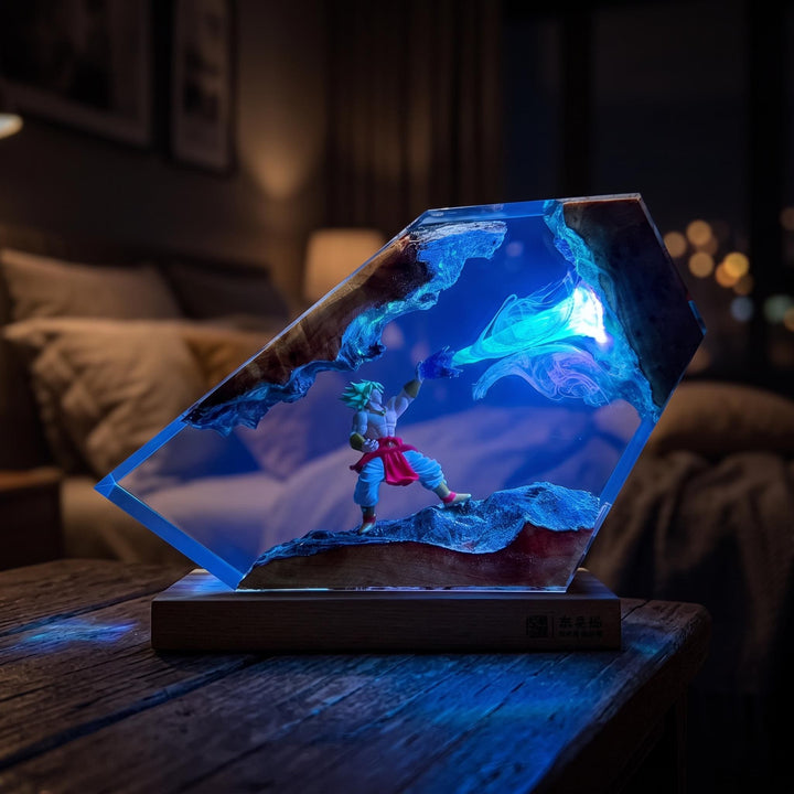 BroIy Legendary Super Saiyan Resin Lamp - Drag0n Ba11 Z Epoxy Night Light Tower, Handmade Burl Wood Resin Art, Drag0n Ba11 Gift For Him