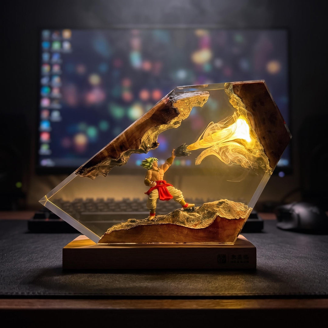 BroIy Legendary Super Saiyan Resin Lamp - Drag0n Ba11 Z Epoxy Night Light Tower, Handmade Burl Wood Resin Art, Drag0n Ba11 Gift For Him