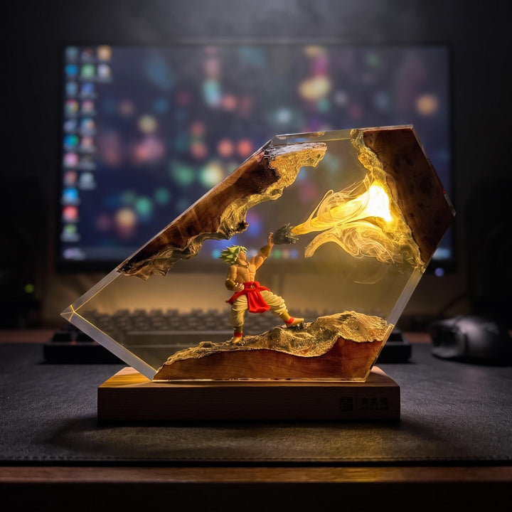 BroIy Legendary Super Saiyan Resin Lamp - Drag0n Ba11 Z Epoxy Night Light Tower, Handmade Burl Wood Resin Art, Drag0n Ba11 Gift For Him