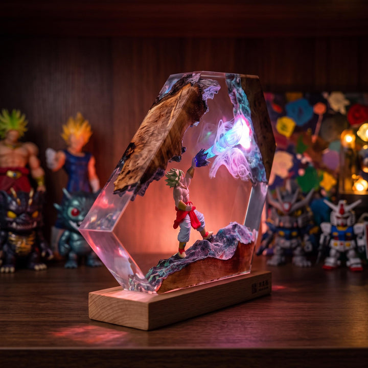 BroIy Legendary Super Saiyan Resin Lamp - Drag0n Ba11 Z Epoxy Night Light Tower, Handmade Burl Wood Resin Art, Drag0n Ba11 Gift For Him