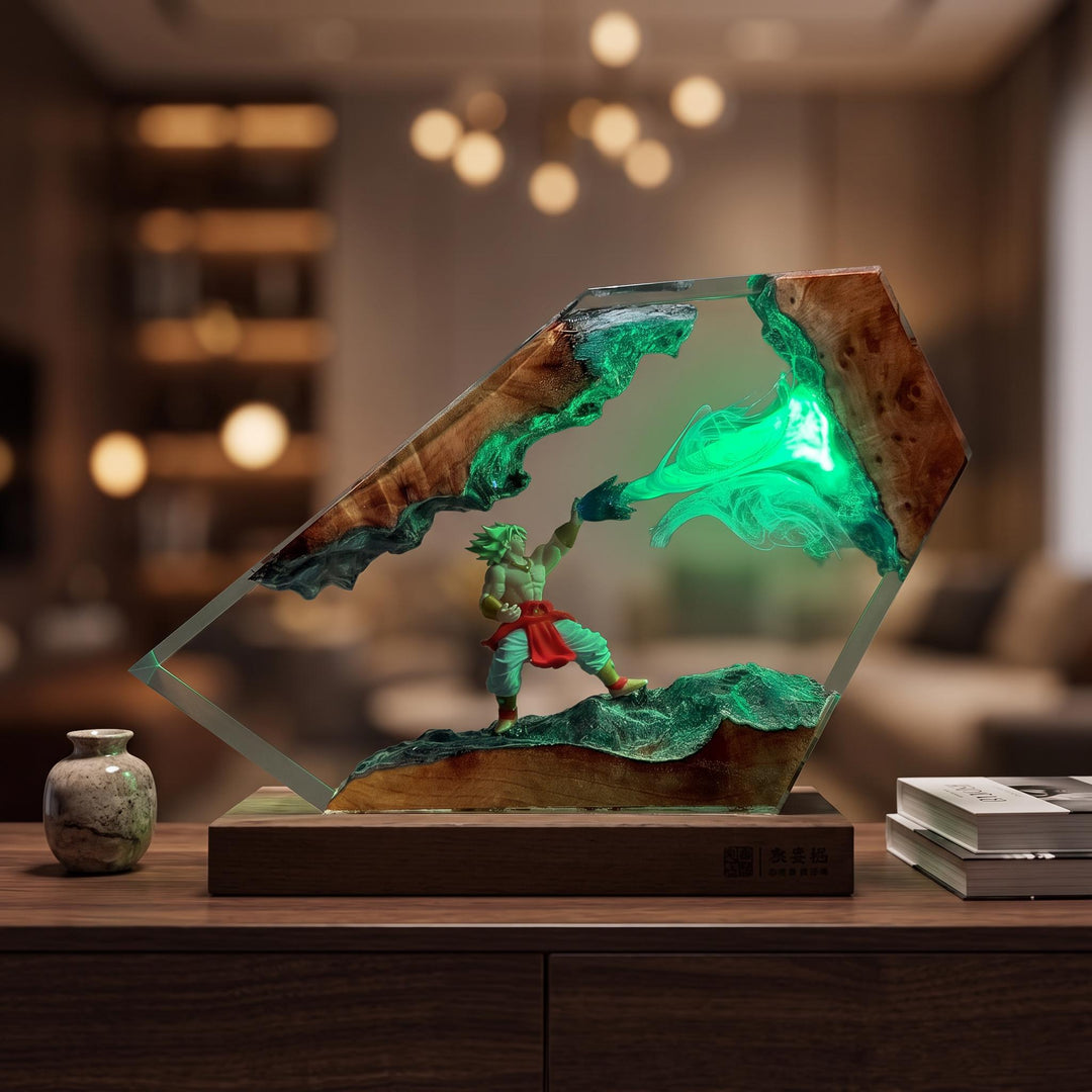 BroIy Legendary Super Saiyan Resin Lamp - Drag0n Ba11 Z Epoxy Night Light Tower, Handmade Burl Wood Resin Art, Drag0n Ba11 Gift For Him