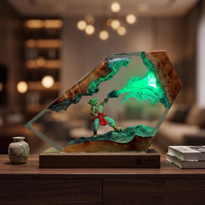BroIy Legendary Super Saiyan Resin Lamp - Drag0n Ba11 Z Epoxy Night Light Tower, Handmade Burl Wood Resin Art, Drag0n Ba11 Gift For Him