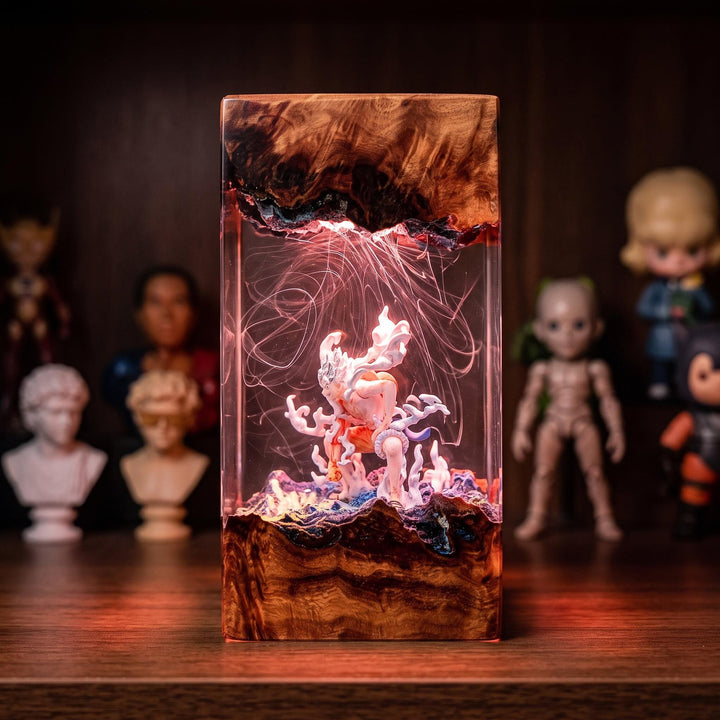 1uffy Ge4r 5 Resin Lamp - Legendary Warrior Epoxy Night Light Tower, Handmade Burl Wood Resin Art, 0ne Piece Gift For Him