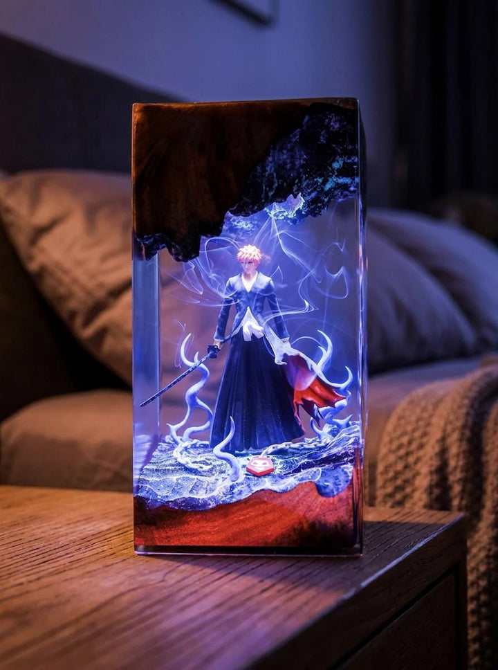 Ichig0 Bl3ach Resin Lamp - Soul Reaper Epoxy Night Light Tower, Handmade Burl Wood Resin Art, Anime Gift For Him