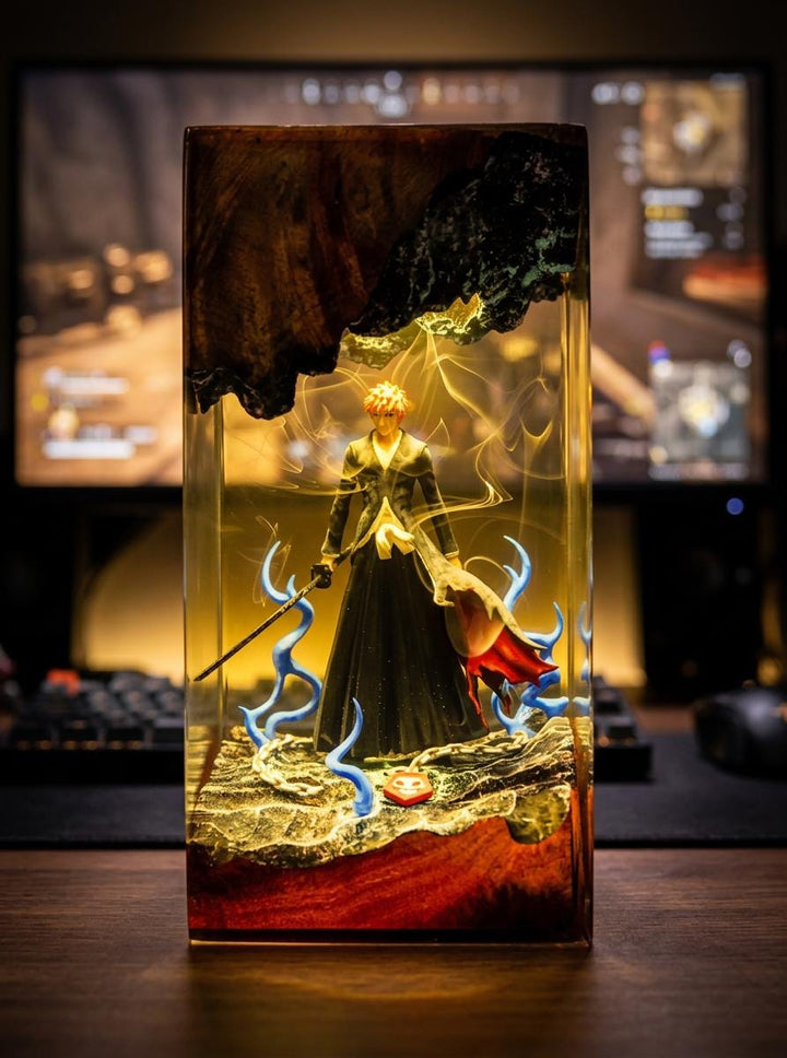 Ichig0 Bl3ach Resin Lamp - Soul Reaper Epoxy Night Light Tower, Handmade Burl Wood Resin Art, Anime Gift For Him