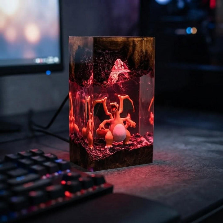 Plkachu Autumn Forest Resin Lamp – P0kemon Cute Electric Epoxy Night Light Tower, Handmade Wood Resin Art, P0kemon Gift For Her