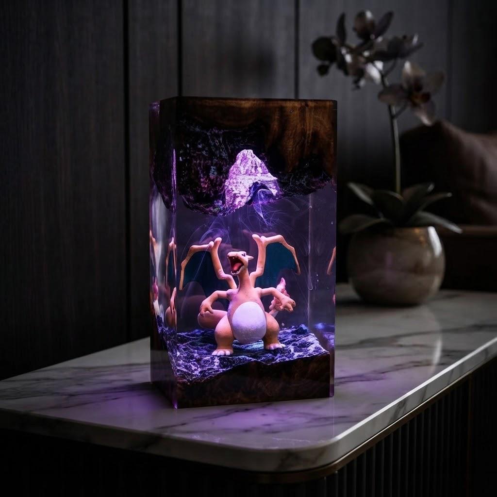 Plkachu Autumn Forest Resin Lamp – P0kemon Cute Electric Epoxy Night Light Tower, Handmade Wood Resin Art, P0kemon Gift For Her