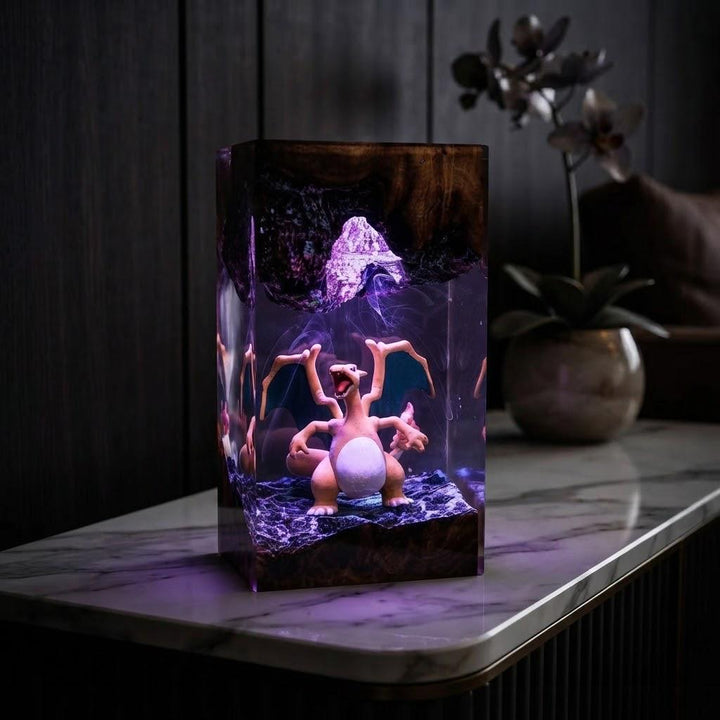 Plkachu Autumn Forest Resin Lamp – P0kemon Cute Electric Epoxy Night Light Tower, Handmade Wood Resin Art, P0kemon Gift For Her