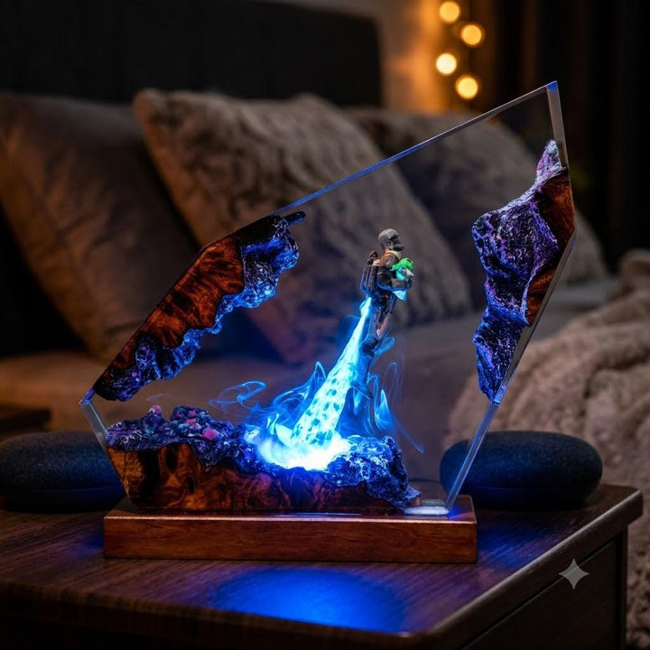 Mandalorian &amp;amp; Grogu Resin Lamp  Baby Yoda Cave Night Light  Star Wars Fan Gift  Epoxy Burl Wood Desk Lamp  Unique Handmade