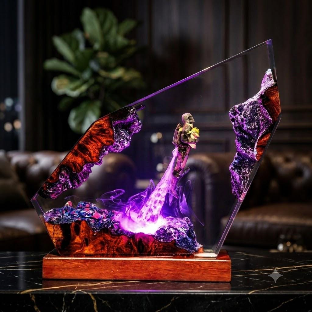 Mandalorian &amp;amp; Grogu Resin Lamp  Baby Yoda Cave Night Light  Star Wars Fan Gift  Epoxy Burl Wood Desk Lamp  Unique Handmade