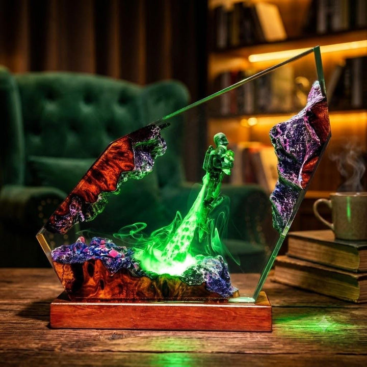 Mandalorian &amp;amp; Grogu Resin Lamp  Baby Yoda Cave Night Light  Star Wars Fan Gift  Epoxy Burl Wood Desk Lamp  Unique Handmade