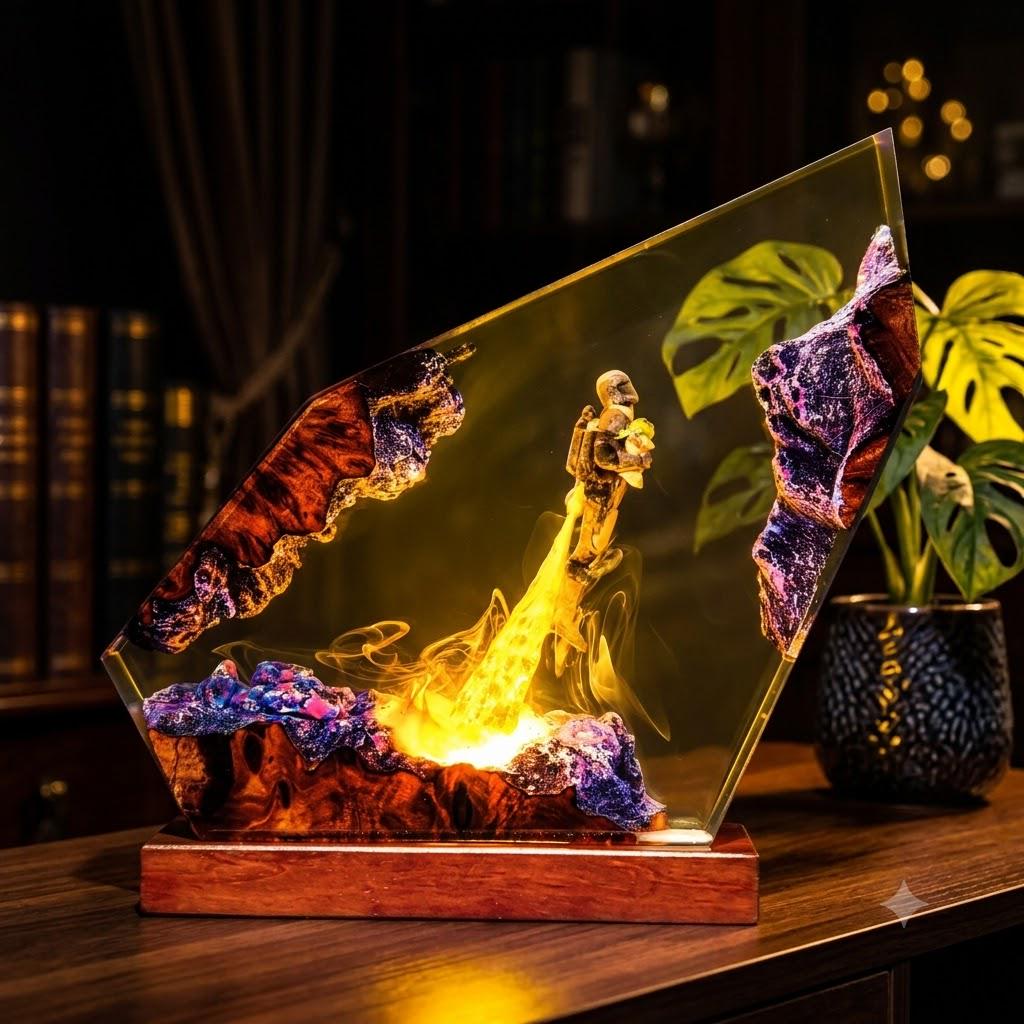 Mandalorian &amp;amp; Grogu Resin Lamp  Baby Yoda Cave Night Light  Star Wars Fan Gift  Epoxy Burl Wood Desk Lamp  Unique Handmade