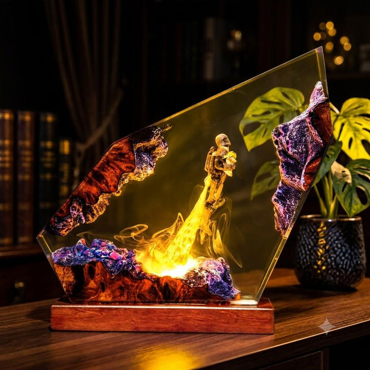 Mandalorian &amp;amp; Grogu Resin Lamp  Baby Yoda Cave Night Light  Star Wars Fan Gift  Epoxy Burl Wood Desk Lamp  Unique Handmade