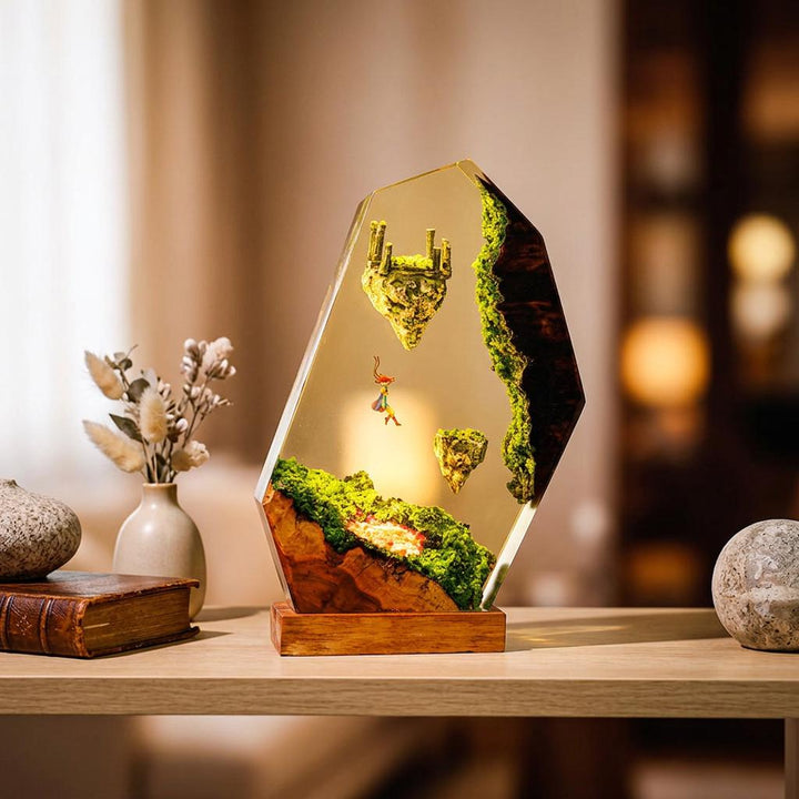 Zelda Resin Lamp – Floating Islands Fantasy Sky Ruins Epoxy Night Light, Handmade Wood Resin Art, Zelda Gaming Gift