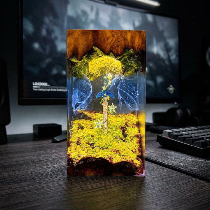 Master Sword Zelda Resin Lamp – Legendary Sword Mystic Forest Epoxy Night Light, Handmade Wood Resin Art, Zelda Gaming Gift