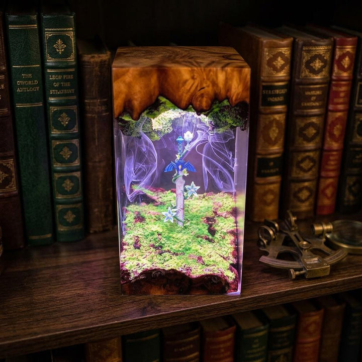 Master Sword Zelda Resin Lamp – Legendary Sword Mystic Forest Epoxy Night Light, Handmade Wood Resin Art, Zelda Gaming Gift