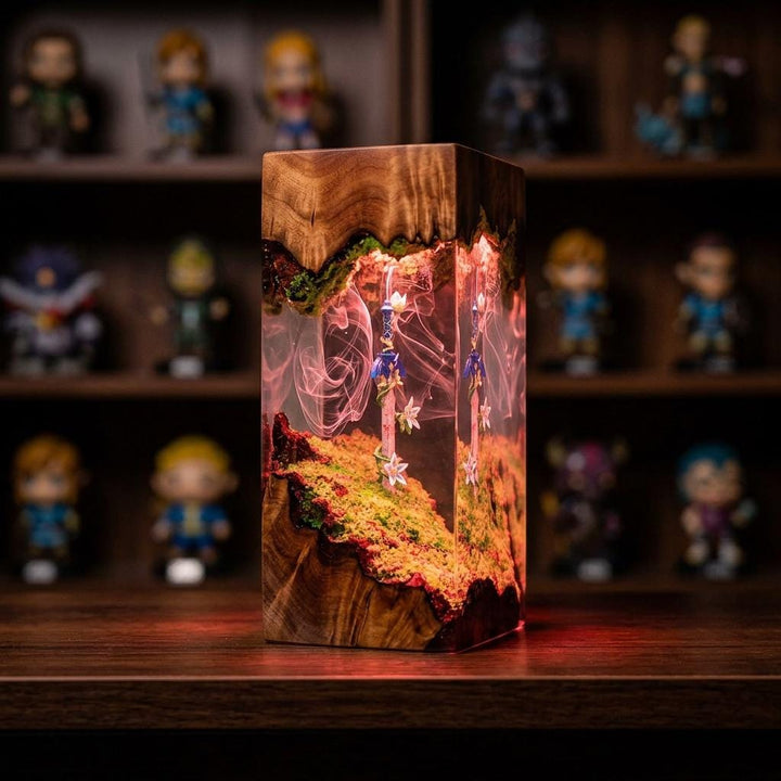 Master Sword Zelda Resin Lamp – Legendary Sword Mystic Forest Epoxy Night Light, Handmade Wood Resin Art, Zelda Gaming Gift