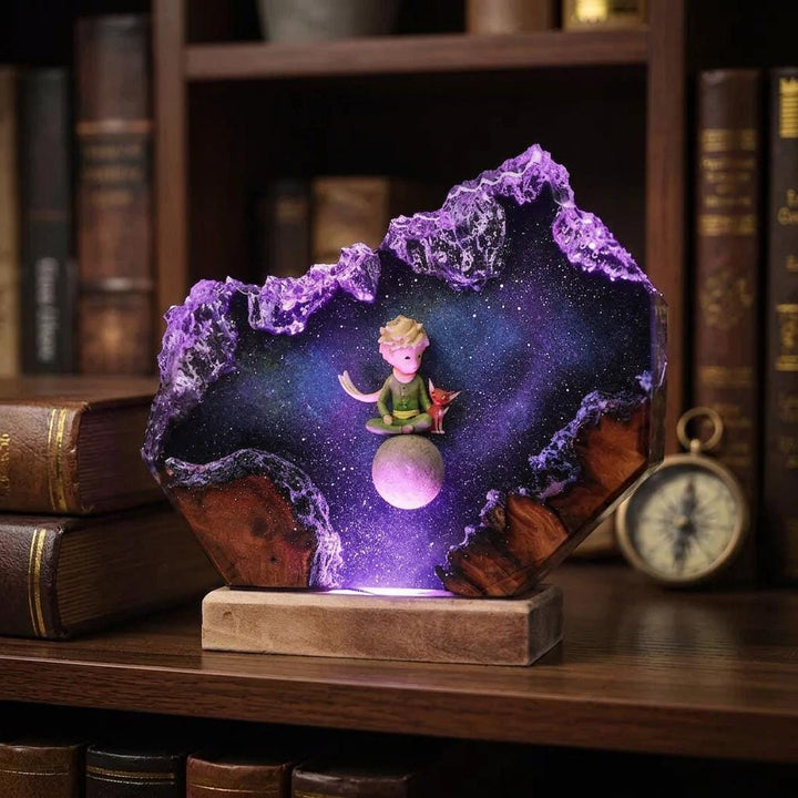 The Little Prince Resin Lamp, Little Prince Fox Starry Planet Epoxy Night Light, Handmade Wood Resin Art, Gift For Her