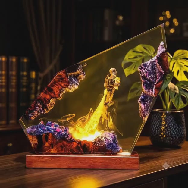 Mandalorian &amp;amp; Grogu Resin Lamp  Baby Yoda Cave Night Light  Star Wars Fan Gift  Epoxy Burl Wood Desk Lamp  Unique Handmade