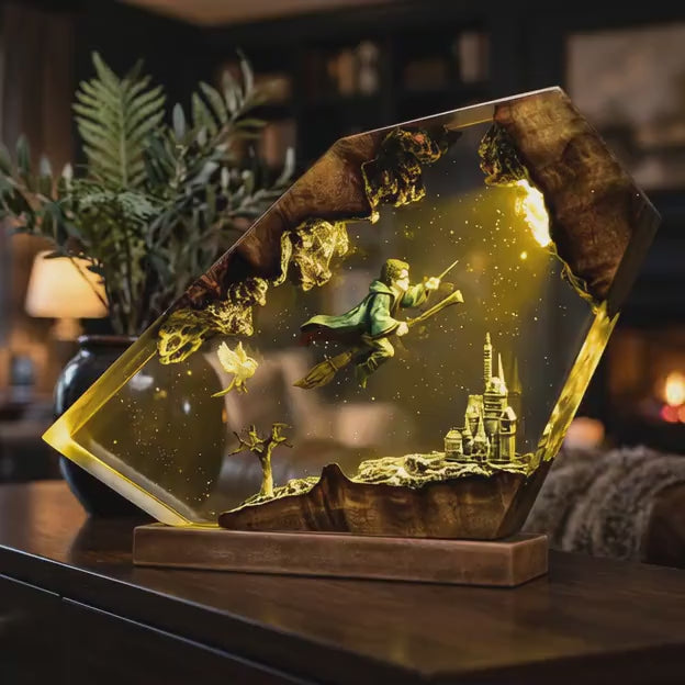 The Little Prince Resin Lamp, Little Prince Fox Starry Planet Epoxy Night Light, Handmade Wood Resin Art, Gift For Her