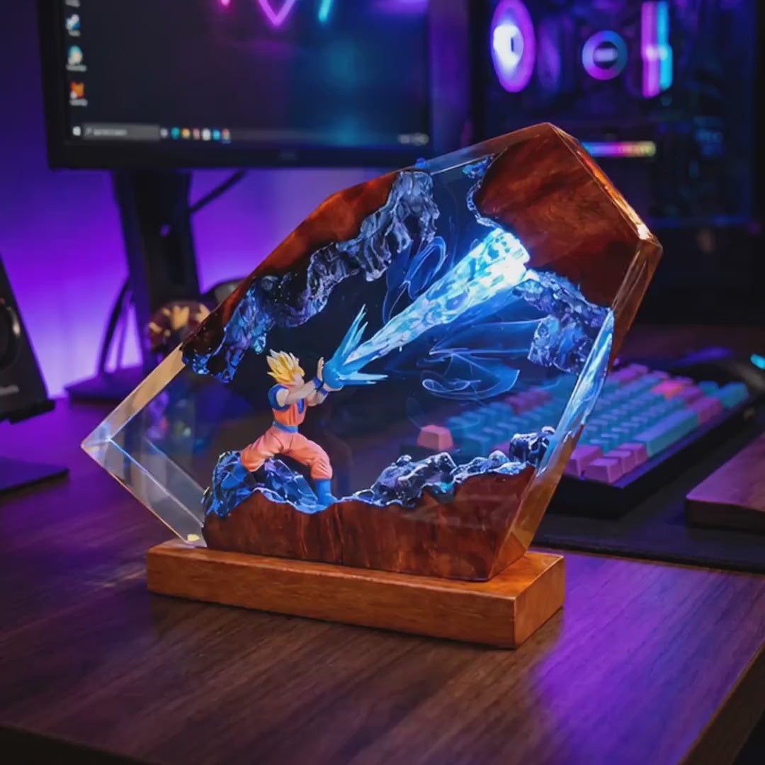 G0ku Super Saiyan Resin Lamp – Kamehameha Dr4gon Ball Epoxy Night Light, DBZ Handmade Wood LED Art, Anime Gaming Gift For Him