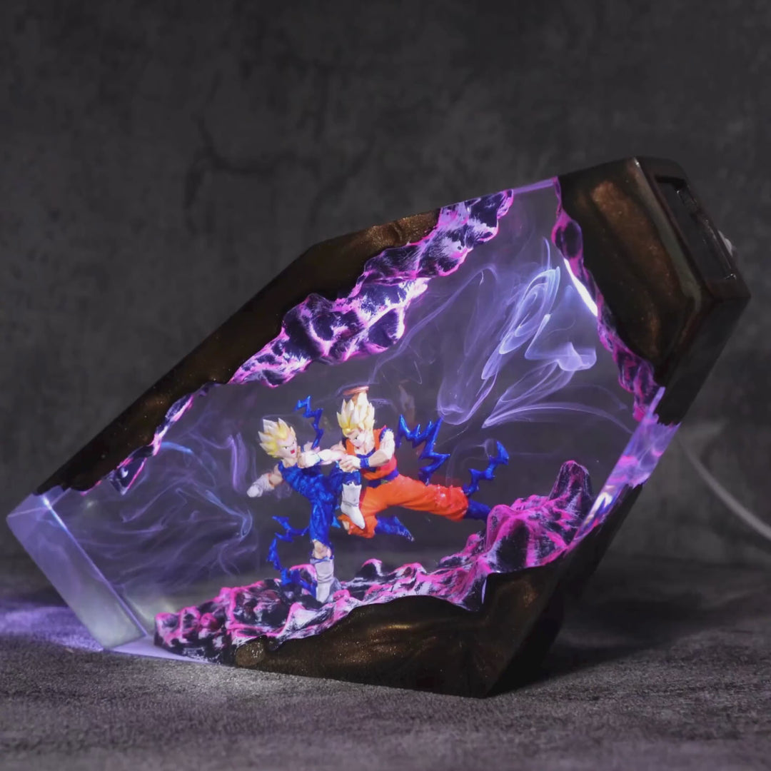 G0ku vs V3geta Resin Lamp – Saiyan Battle Dr4gon Ball Epoxy Night Light, Handmade Wood Art, Anime Gift For Him, DBZ Gaming Decor