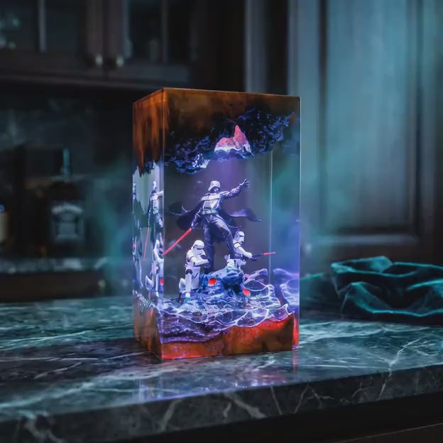 Dar.th Va.der Resin Lamp – Si.th Lord Dark Side Epoxy Night Light, Handmade Wood LED Art, Sci-Fi Space Villain Gaming Decor Gift